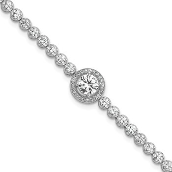 Sterling Silver Rhodium-plated Polished Round CZ Halo 7.25 Inch Bracelet