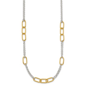 Sterling Silver and Gold-tone Polished Fancy Link and Double Chain 16 inch Necklace — alternate view