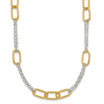 Sterling Silver and Gold-tone Polished Fancy Link and Double Chain 16 inch Necklace