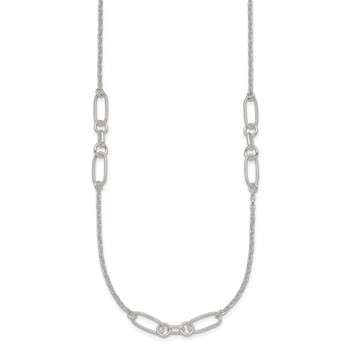 Sterling Silver Polished and Textured Fancy Link and Chain 16 inch Necklace — alternate view