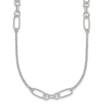 Sterling Silver Polished and Textured Fancy Link and Chain 16 inch Necklace