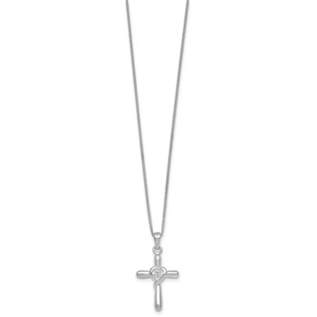 Sterling Silver Rhodium-plated Polished CZ Heart Cross 20 inch with 3 inch Extender Necklace — alternate view
