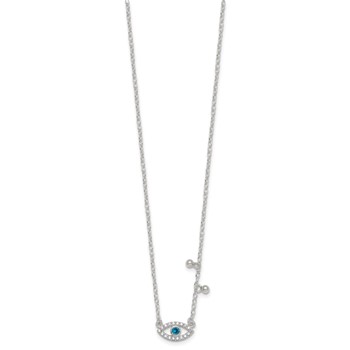 Sterling Silver Polished Blue and White CZ Eye with Beads 16 inch with 2 inch Extension Necklace — alternate view