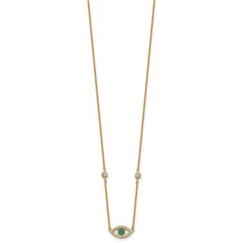 Sterling Silver Gold-tone Polished CZ and Blue and Green Nano Crystal Eye 16 inch with 2 inch Extension Necklace — alternate view