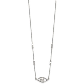 Sterling Silver Polished and Beaded Evil Eye 16.5 inch with 1 inch Extension Necklace — alternate view