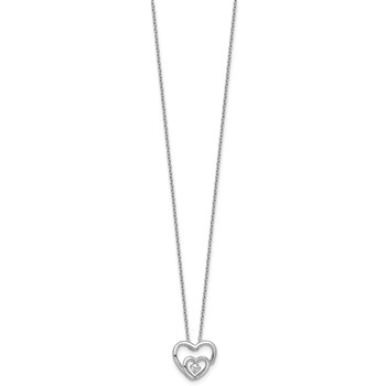 Sterling Silver Rhodium-plated Polished CZ Open Hearts 16 Inch with 2 Inch Extension Necklace — alternate view
