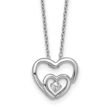 Sterling Silver Rhodium-plated Polished CZ Open Hearts 16 Inch with 2 Inch Extension Necklace