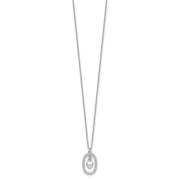 Sterling Silver Polished White CZ Oval with Dangle Heart 16 inch Necklace — alternate view