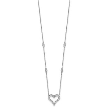 Sterling Silver Rhodium-plated Polished CZ Open Heart 18 Inch Necklace — alternate view