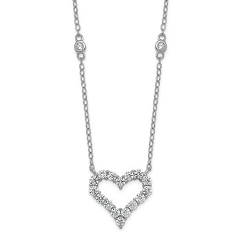 Sterling Silver Rhodium-plated Polished CZ Open Heart 18 Inch Necklace