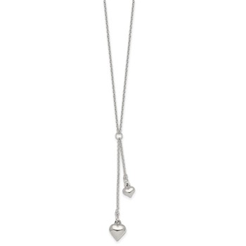 Sterling Silver Polished Two Heart 16 inch Lariat Necklace — alternate view