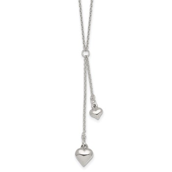 Sterling Silver Polished Two Heart 16 inch Lariat Necklace