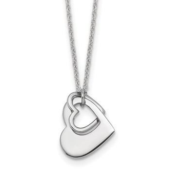 Sterling Silver Rhodium-plated Heart With Heart Cutout 16 inch with 2 inch Extension Necklace