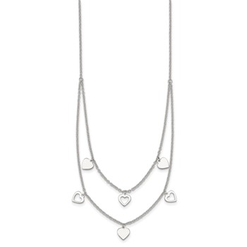 Sterling Silver Polished Double Strand Heart Station 15.75 inch Necklace — alternate view