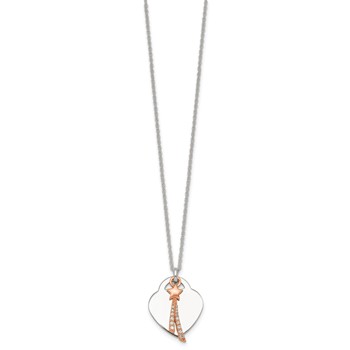 Sterling Silver with Rose-tone Polished White CZ Heart and Shooting Star Dangle 16 inch Necklace — alternate view