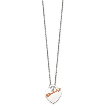 Sterling Silver with Rose-tone Polished Heart and Arrow 18 inch Toggle Necklace — alternate view
