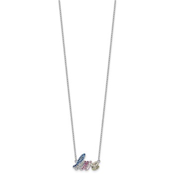 Sterling Silver Rhodium-plated Polished Multicolor CZ LOVE 16 Inch with 2 Inch Extension Necklace — alternate view