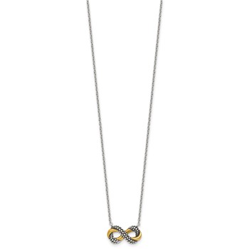 Sterling Silver with Gold-tone Polished and Antiqued Beaded Infinity Charm 16 inch Necklace — alternate view