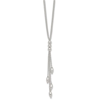 Sterling Silver Polished and Beaded Multi-strand 16.5 inch with 1.25 inch Extension Lariat Necklace — alternate view