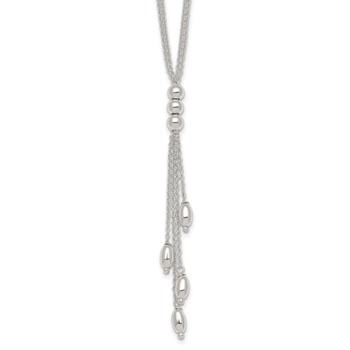 Sterling Silver Polished and Beaded Multi-strand 16.5 inch with 1.25 inch Extension Lariat Necklace