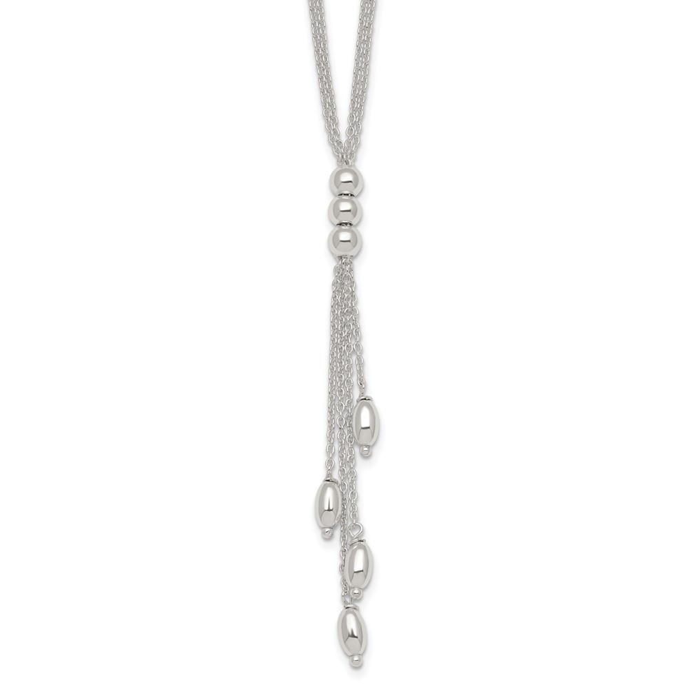 Sterling Silver Polished and Beaded 2 Strand Lariat w/ 1.25in Ext Necklace
