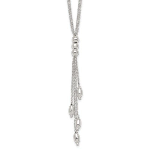 Sterling Silver Polished and Beaded 2 Strand Lariat w/ 1.25in Ext Necklace