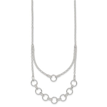 Sterling Silver Polished and Textured Circles Multi-strand 16 inch with 2 inch Extension Necklace — alternate view
