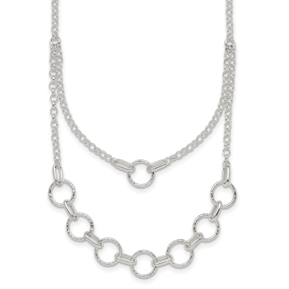 Sterling Silver Polished and Textured Circles w/2in Ext Necklace