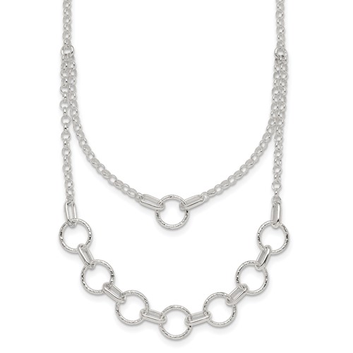 Sterling Silver Polished and Textured Circles w/2in Ext Necklace