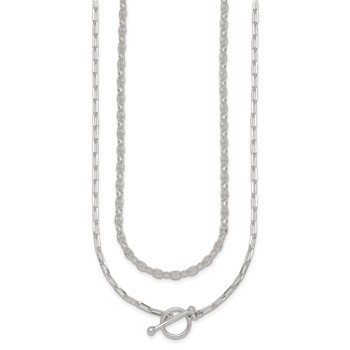 Sterling Silver Polished Fancy Double Strand 16 inch with 2 inch Extension Chain Necklace — alternate view