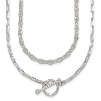 Sterling Silver Polished Fancy Double Strand 16 inch with 2 inch Extension Chain Necklace