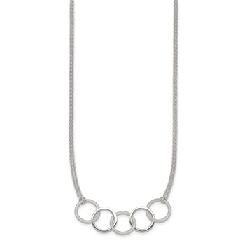 Sterling Silver Polished Textured Double Strand Interlinking Circles 16 inch Necklace — alternate view