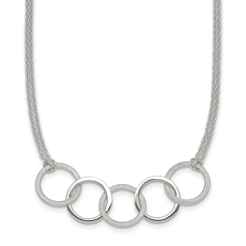 Sterling Silver Polished Textured 2-Strand Interlinking Circle Necklace