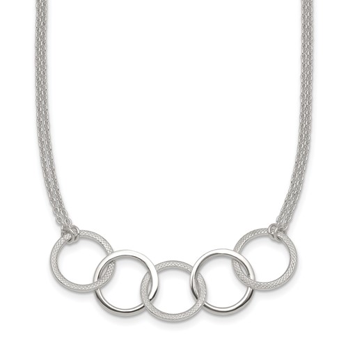 Sterling Silver Polished Textured 2-Strand Interlinking Circle Necklace