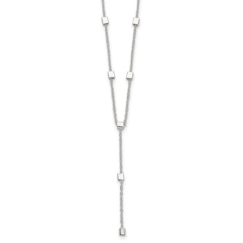 Sterling Silver Polished Cube Bead 16 inch Lariat Necklace