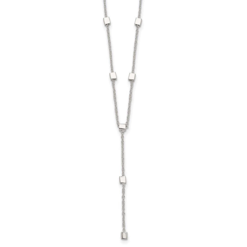 Sterling Silver Polished Cube Bead Y Drop Necklace