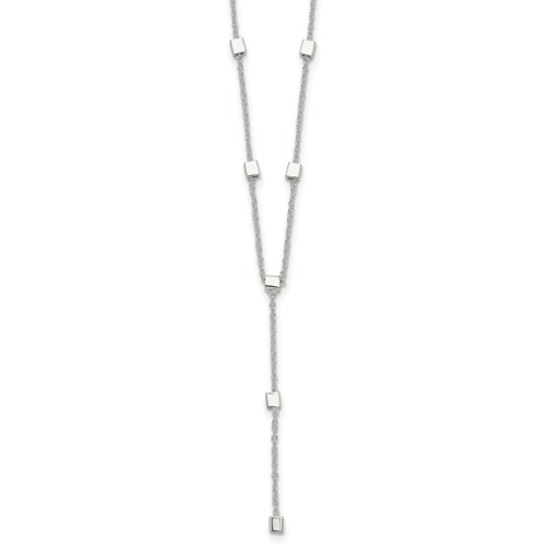 Sterling Silver Polished Cube Bead Y Drop Necklace