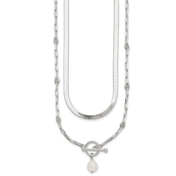 Sterling Silver Polished Baroque White Crystal Pearl Multi-strand 14 inch with 2 inch Extension Necklace — alternate view