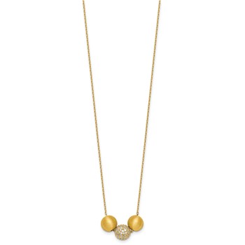 Sterling Silver Gold-Tone Polished and Brushed CZ Beads 16 Inch with 2 Inch Extension Necklace — alternate view