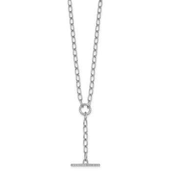 Sterling Silver Rhodium-plated Polished CZ Paperclip Lariat 17 Inch Necklace — alternate view