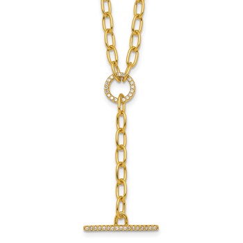 Sterling Silver Gold-tone Polished CZ Paperclip Lariat 17 Inch Necklace