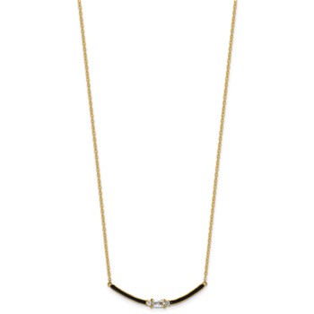 Sterling Silver Gold-tone Polished Black Enameled and CZ Curved Bar 16 Inch with 2 Inch Extension Necklace — alternate view