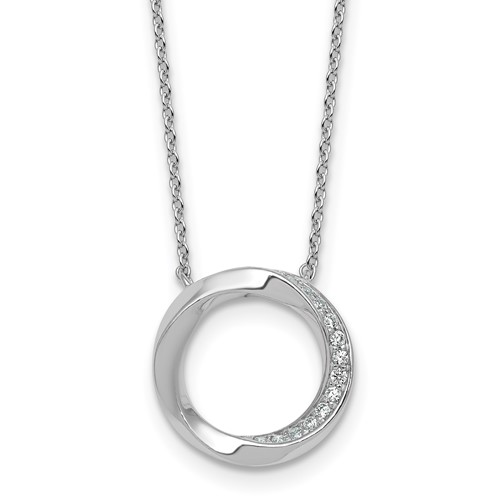 Sterling Silver RH-plated Polished Twisted CZ Circle 17.75in Necklace