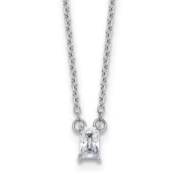 Sterling Silver Rhodium-plated Polished Emerald-cut CZ 16 Inch with 1.75 Inch Extension Necklace