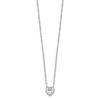 Sterling Silver Rhodium-plated Polished Heart CZ with Paperclip Chain 16 inch with 1.75 inch Extension Necklace — alternate view