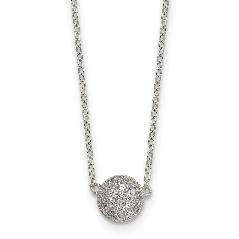 Sterling Silver Polished 7.0mm Pave CZ Circle 16in w/ 2in Ext Necklace