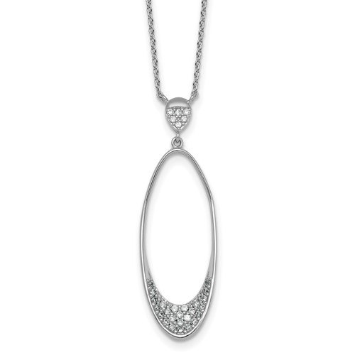 Sterling Silver RH-pltd Polished CZ Oval 17.75 Inch Necklace