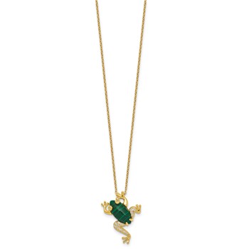 Sterling Silver Gold-tone CZ and Lab Created Malachite Frog 18 inch Necklace — alternate view