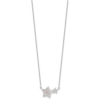 Sterling Silver Polished Pink and White CZ Flowers 16 inch with 2 inch Extension Necklace — alternate view