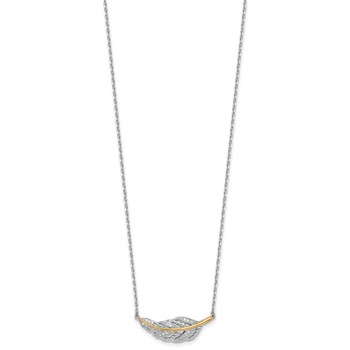Sterling Silver Rhodium-plated with 14k Accent Polished CZ Feather 16 inch with 2 inch Extension Necklace — alternate view